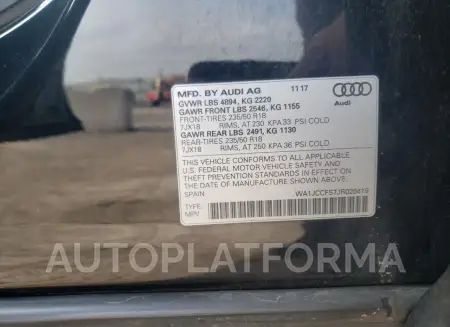 AUDI Q3 PREMIUM 2018 vin WA1JCCFS7JR020419 from auto auction Copart