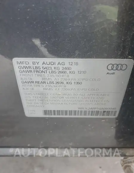 AUDI Q5 PREMIUM 2016 vin WA1L2AFP1GA093045 from auto auction Copart