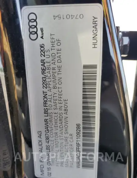 AUDI A3 PREMIUM 2015 vin WAUACGFF6F1109286 from auto auction Copart