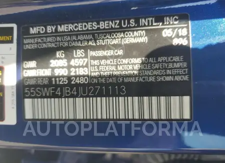 MERCEDES-BENZ C 300 2018 vin 55SWF4JB4JU271113 from auto auction Copart