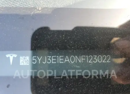 TESLA MODEL 3 2022 vin 5YJ3E1EA0NF123022 from auto auction Copart