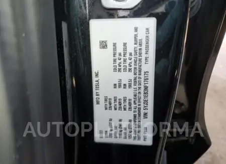 TESLA MODEL 3 2022 vin 5YJ3E1EB3NF176175 from auto auction Copart