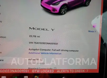 TESLA MODEL Y 2022 vin 7SAYGDEE3NA001551 from auto auction Copart