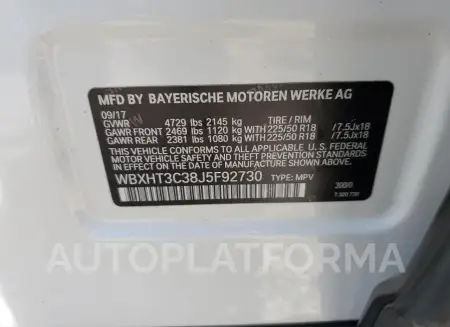 BMW X1 XDRIVE2 2018 vin WBXHT3C38J5F92730 from auto auction Copart