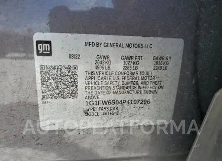 CHEVROLET BOLT EV 1L 2023 vin 1G1FW6S04P4107296 from auto auction Copart