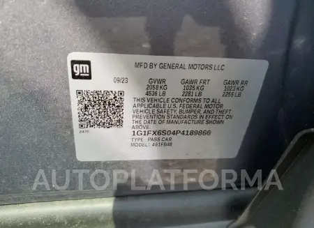 CHEVROLET BOLT EV 2L 2023 vin 1G1FX6S04P4189866 from auto auction Copart