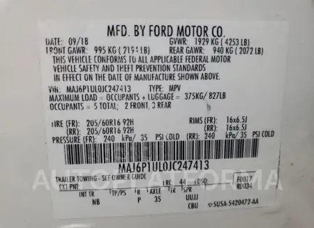 FORD ECOSPORT S 2018 vin MAJ6P1UL0JC247413 from auto auction Copart