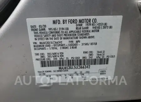 FORD ECOSPORT S 2020 vin MAJ6S3GL5LC366342 from auto auction Copart