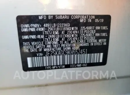 SUBARU FORESTER P 2019 vin JF2SKAGC9KH552451 from auto auction Copart