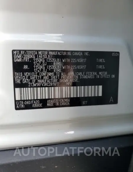 TOYOTA RAV4 XLE 2024 vin 2T3W1RFV3RC281817 from auto auction Copart