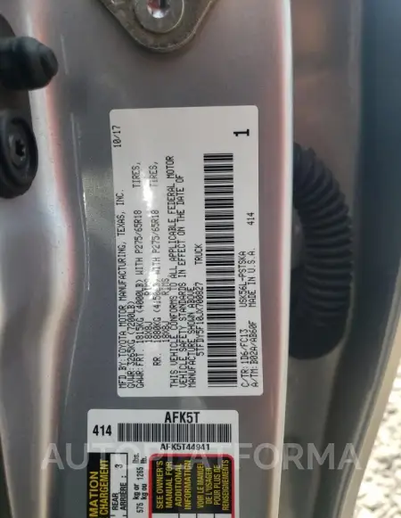 TOYOTA TUNDRA CRE 2018 vin 5TFDY5F10JX700827 from auto auction Copart