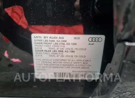 AUDI Q5 PREMIUM 2021 vin WA1AAAFY5M2002920 from auto auction Copart