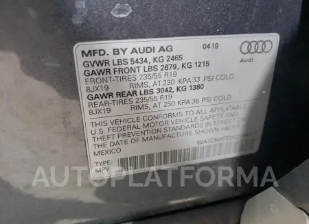 AUDI Q5 PRESTIG 2019 vin WA1CNAFY2K2104217 from auto auction Copart