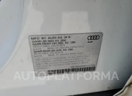 AUDI Q5 PREMIUM 2015 vin WA1DGAFP4FA127709 from auto auction Copart