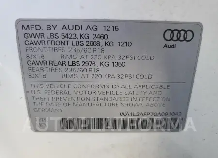 AUDI Q5 PREMIUM 2016 vin WA1L2AFP7GA091042 from auto auction Copart