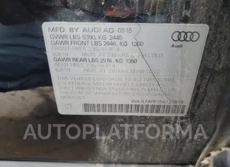 AUDI Q5 PREMIUM 2015 vin WA1LFAFP1FA123518 from auto auction Copart