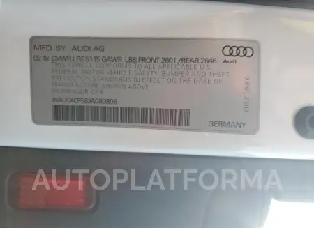 AUDI S5 PRESTIG 2018 vin WAUC4CF58JA080808 from auto auction Copart