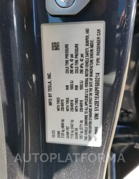 TESLA MODEL 3 2023 vin 5YJ3E1EA6PF680214 from auto auction Copart