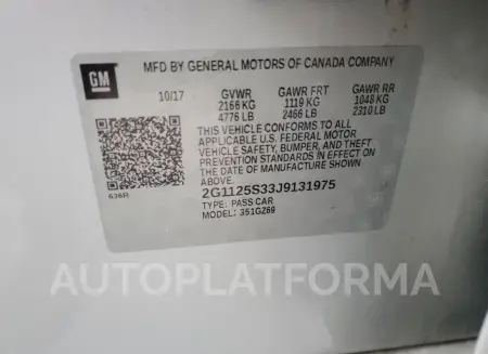 CHEVROLET IMPALA PRE 2018 vin 2G1125S33J9131975 from auto auction Copart