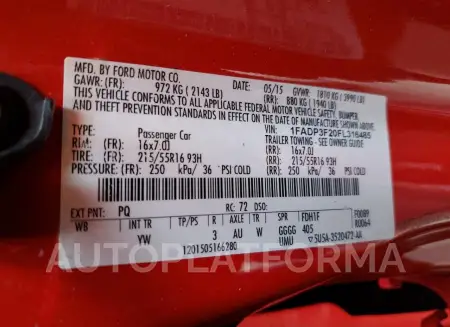 FORD FOCUS SE 2015 vin 1FADP3F20FL316485 from auto auction Copart