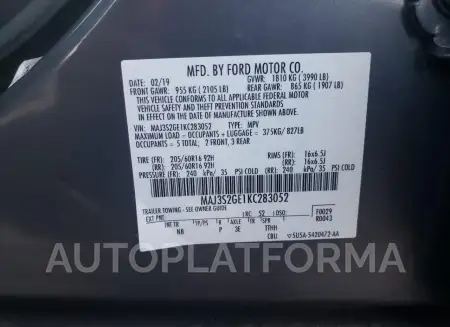 FORD ECOSPORT S 2019 vin MAJ3S2GE1KC283052 from auto auction Copart