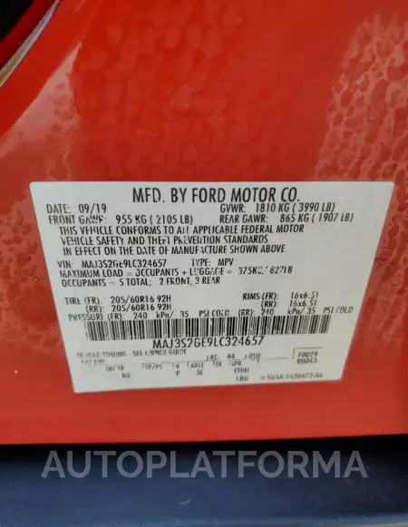 FORD ECOSPORT S 2020 vin MAJ3S2GE9LC324657 from auto auction Copart