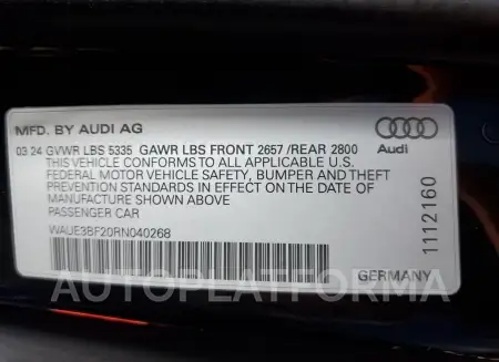 AUDI A6 PREMIUM 2024 vin WAUE3BF20RN040268 from auto auction Copart