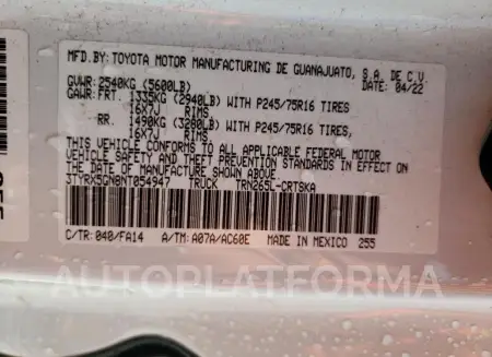 TOYOTA TACOMA ACC 2022 vin 3TYRX5GN8NT054947 from auto auction Copart