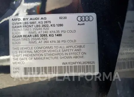 AUDI Q5 E PREMI 2020 vin WA1E2AFYXL2076525 from auto auction Copart