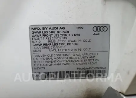 AUDI Q5 PREMIUM 2022 vin WA1GAAFY7N2066873 from auto auction Copart