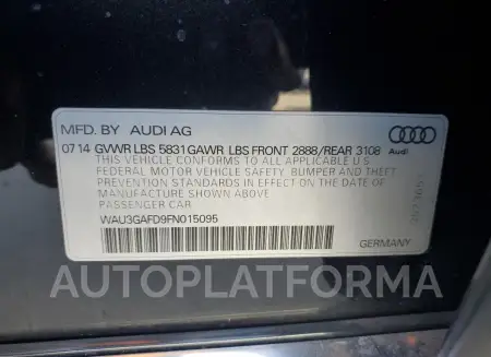 AUDI A8 L QUATT 2015 vin WAU3GAFD9FN015095 from auto auction Copart