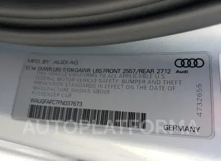 AUDI A6 PREMIUM 2015 vin WAUGFAFC7FN037673 from auto auction Copart