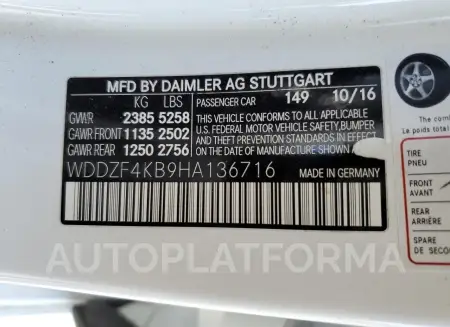 MERCEDES-BENZ E 300 4MAT 2017 vin WDDZF4KB9HA136716 from auto auction Copart