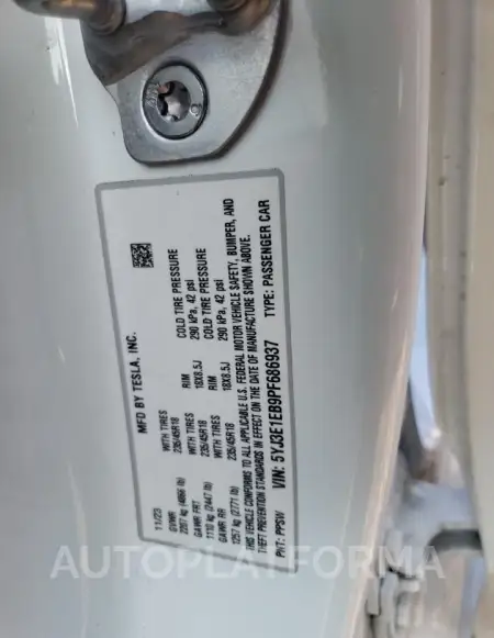 TESLA MODEL 3 2023 vin 5YJ3E1EB9PF686937 from auto auction Copart