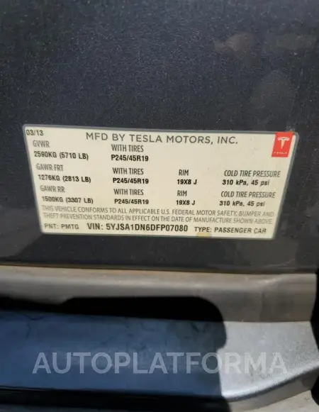 TESLA MODEL S 2021 vin 5YJSA1DN6DFP07080 from auto auction Copart