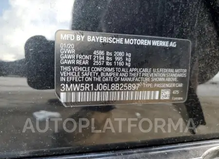 BMW 330I 2020 vin 3MW5R1J06L8B25897 from auto auction Copart