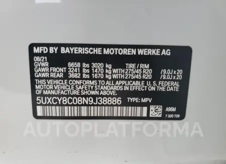 BMW X6 M50I 2022 vin 5UXCY8C08N9J38886 from auto auction Copart