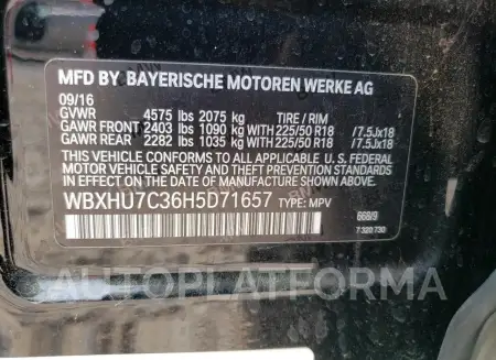 BMW X1 SDRIVE2 2017 vin WBXHU7C36H5D71657 from auto auction Copart