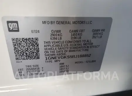 CHEVROLET TRAVERSE L 2024 vin 1GNEVGKS5RJ188852 from auto auction Copart