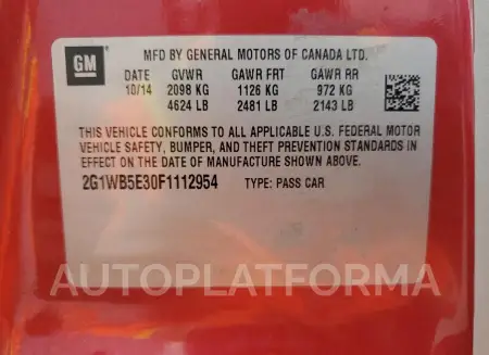 CHEVROLET IMPALA LIM 2015 vin 2G1WB5E30F1112954 from auto auction Copart