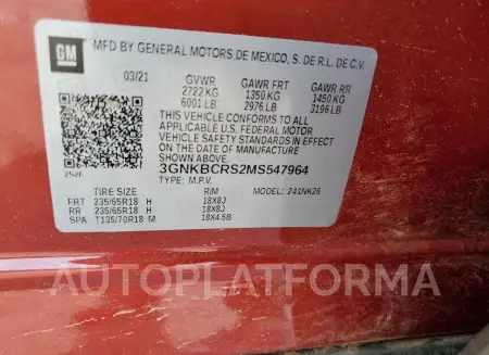 CHEVROLET BLAZER 2LT 2021 vin 3GNKBCRS2MS547964 from auto auction Copart