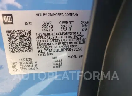 CHEVROLET TRAILBLAZE 2023 vin KL79MUSL8PB067158 from auto auction Copart