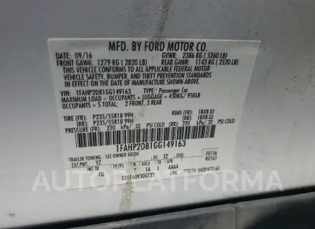 FORD TAURUS SE 2016 vin 1FAHP2D81GG149163 from auto auction Copart