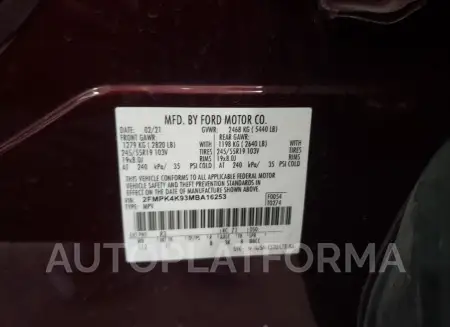 FORD EDGE TITAN 2021 vin 2FMPK4K93MBA16253 from auto auction Copart