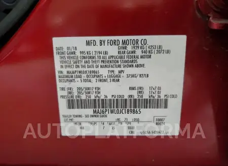 FORD ECOSPORT T 2018 vin MAJ6P1WL0JC189865 from auto auction Copart