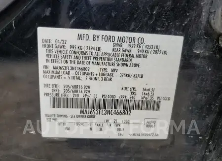 FORD ECOSPORT S 2022 vin MAJ6S3FL3NC466802 from auto auction Copart