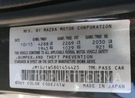 MAZDA 6 GRAND TO 2016 vin JM1GJ1W58G1454425 from auto auction Copart