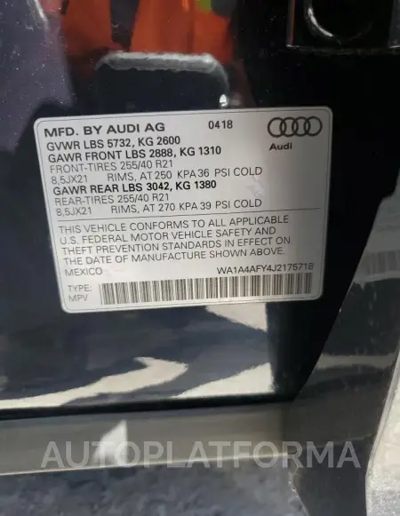 AUDI SQ5 PREMIU 2018 vin WA1A4AFY4J2175718 from auto auction Copart