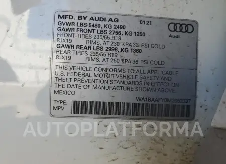 AUDI Q5 PREMIUM 2021 vin WA1BAAFY0M2052337 from auto auction Copart