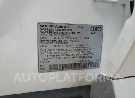 AUDI Q5 PREMIUM 2018 vin WA1BNAFY6J2221437 from auto auction Copart